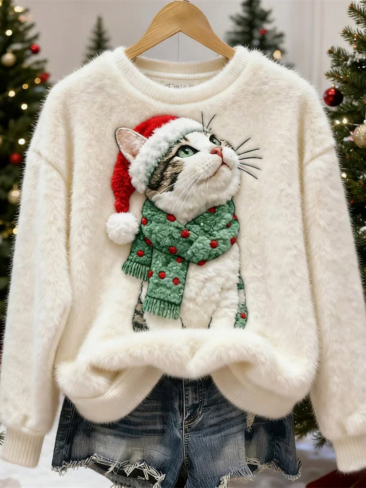 MV™ - Pull de Noël Mignon Avec un Chat pour Femmes