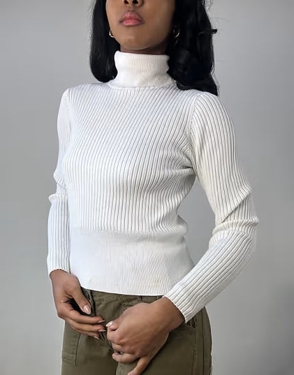 Vivienne™ - Col roule déchiré pour Femme Blanc